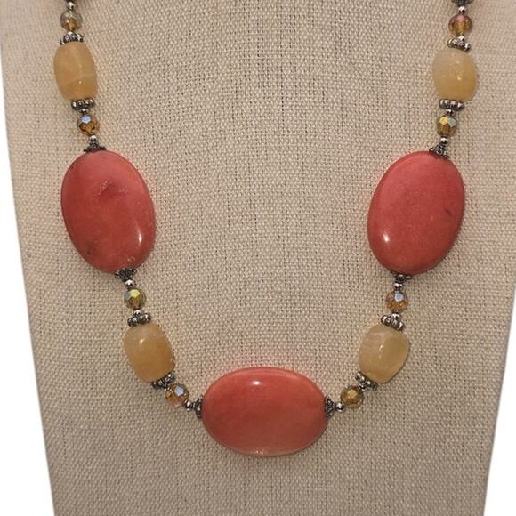 Bold Orange & Yellow Glass and Beaded Statement Vintage Necklace - Picture 4 of 5